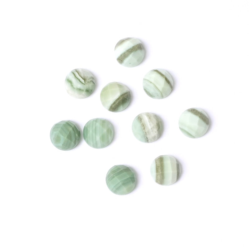 6mm Round Faceted Green Striped Agate Natural Stone Cabochon