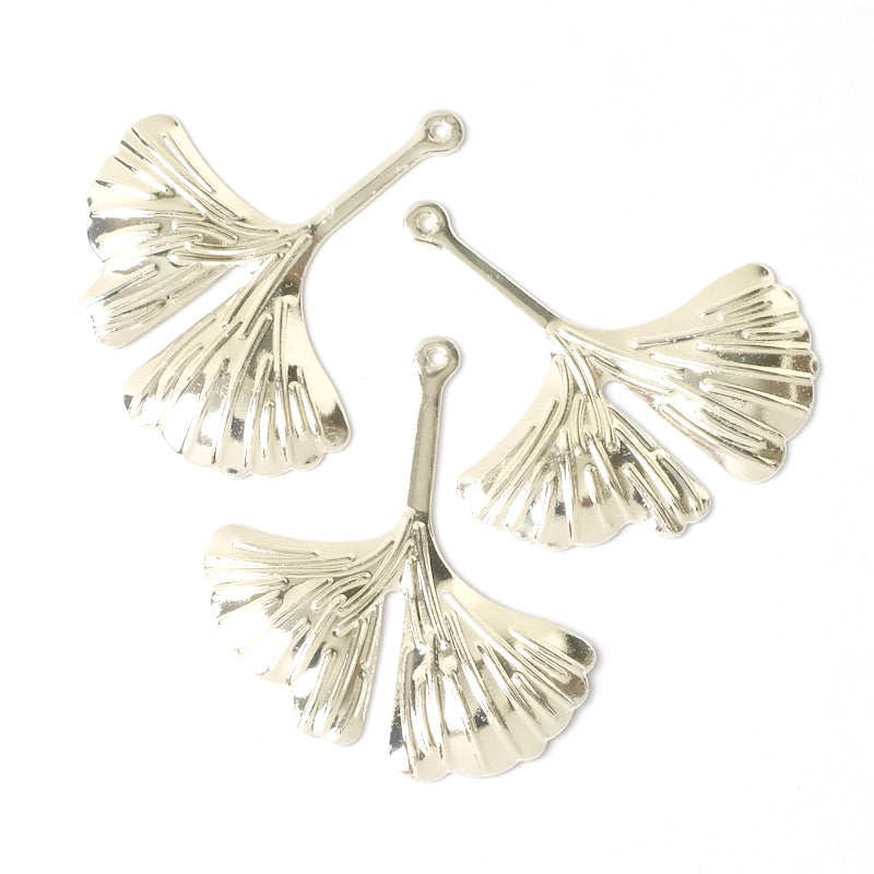 2 Silver 925 Premium Brass Ginkgo Leaf Pendants