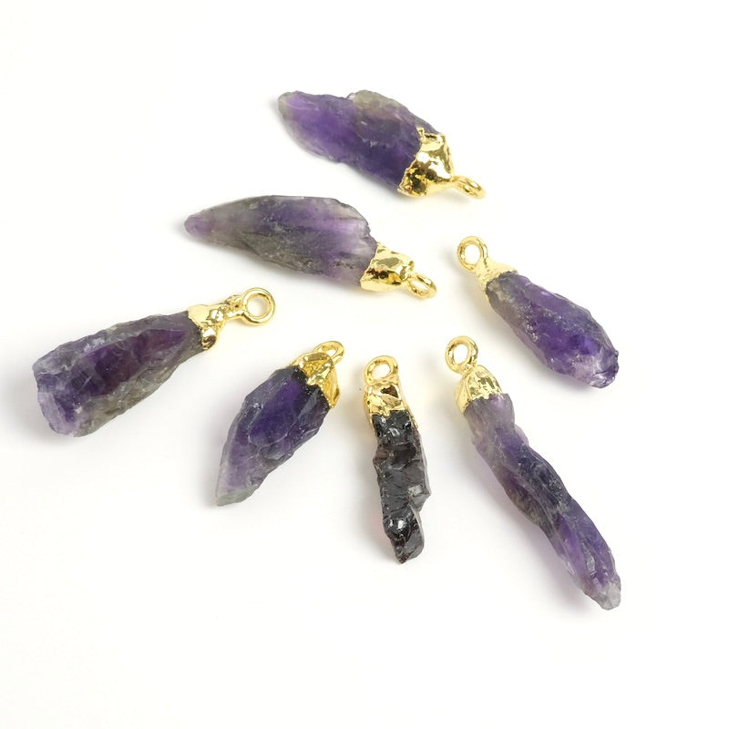 Elongated Amethyst Rough Stone Pendant Gilded with 24K fine gold