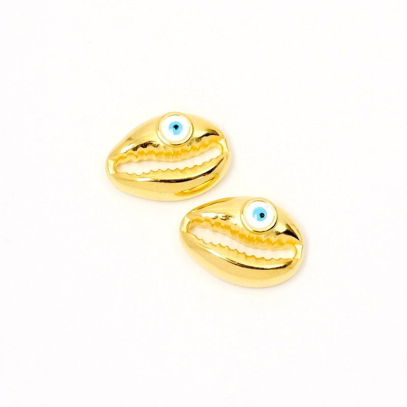 Shell Enameled cowrie eye in 24K gold-plated Zamak