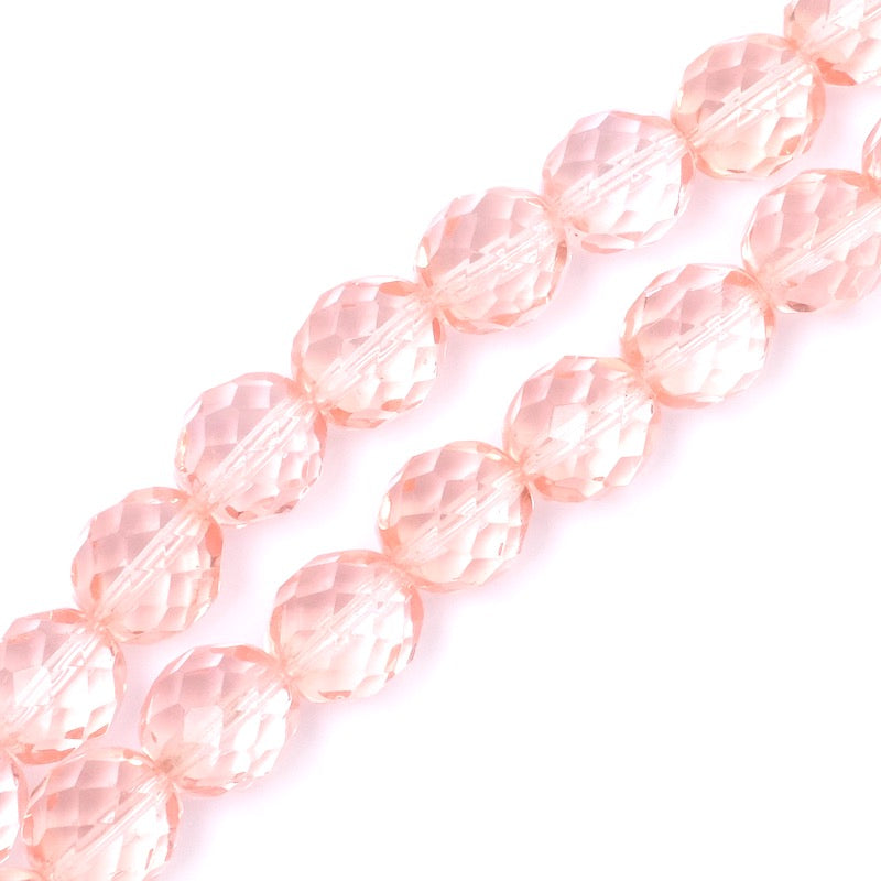Strand of Bohemian faceted round beads in transparent rose, 10mm