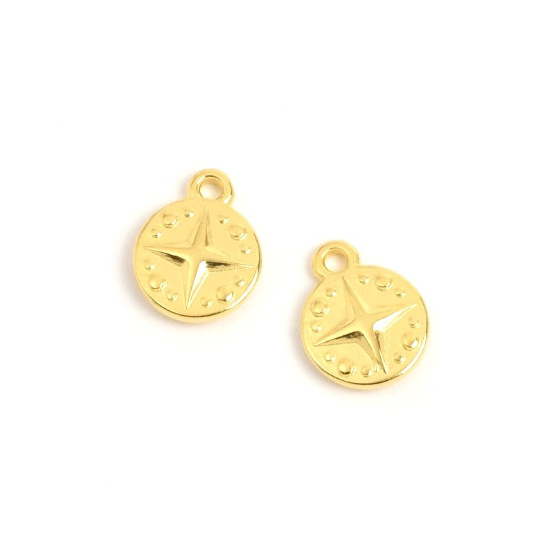 2 Round pendants with star motif in Zamak 24K gold