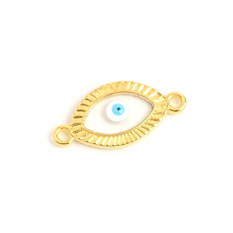 Enameled eye connector in 24K gold-plated Zamak