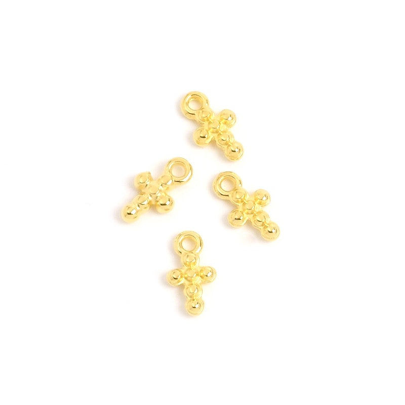 4 small Zamak cross pendants 24K gold