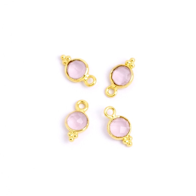 Round Bohemian 6mm Rose Quartz pendant in 24K gold-plated brass