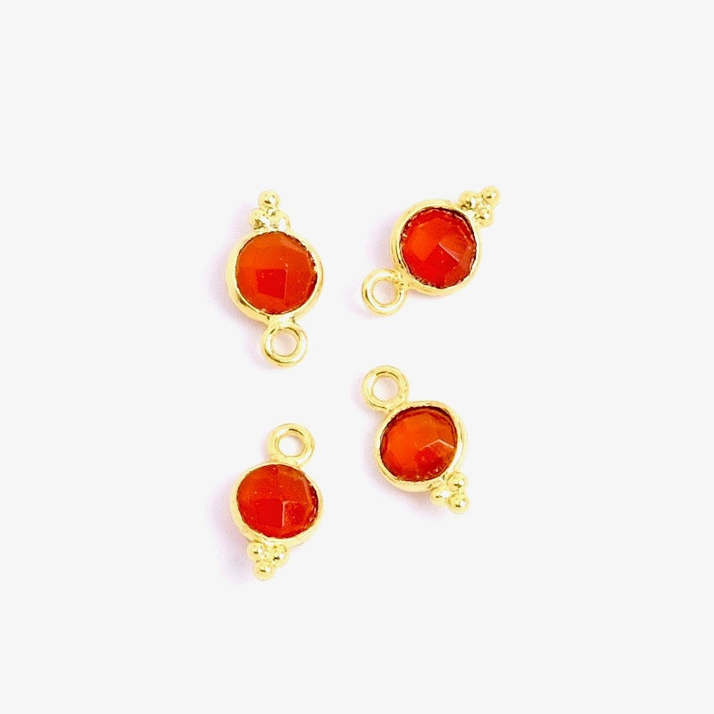 Round Bohemian pendant 6mm Red Onyx in brass 24K gold plated