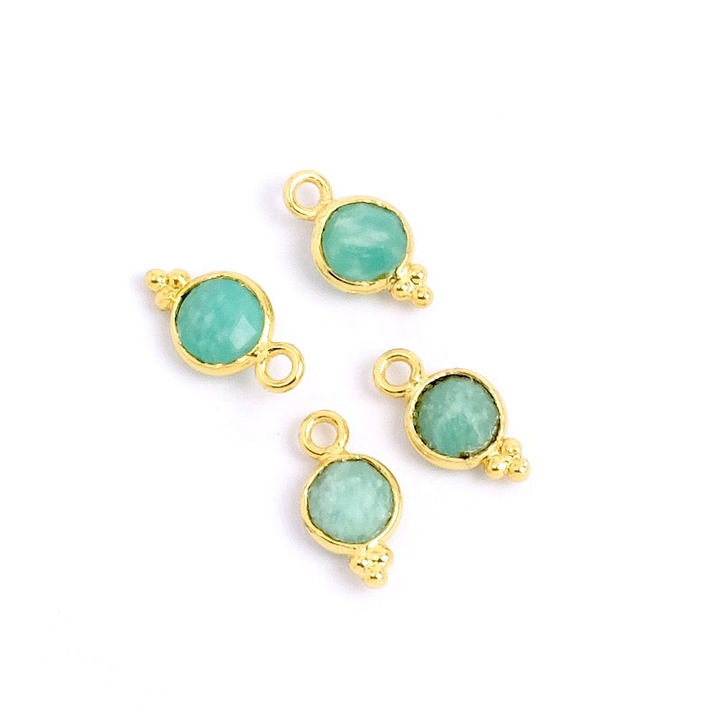 Bohemian-set pendant 6mm round Amazonite in brass 24K gold-plated