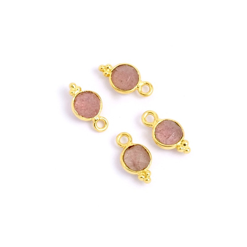 Bohemian pendant 6mm round Quartz strawberry in brass 24K gold plated