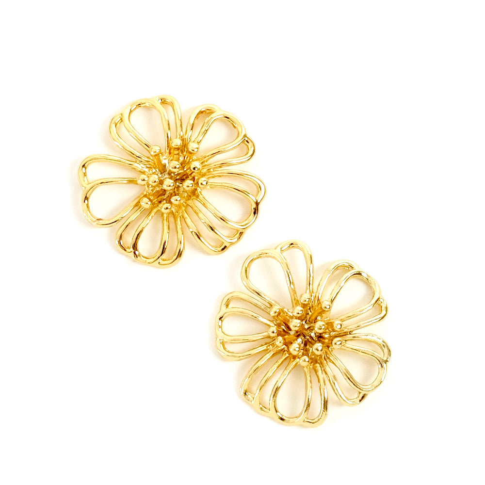 2 Openwork Flower Pendants in 24K Gold Plated Brass