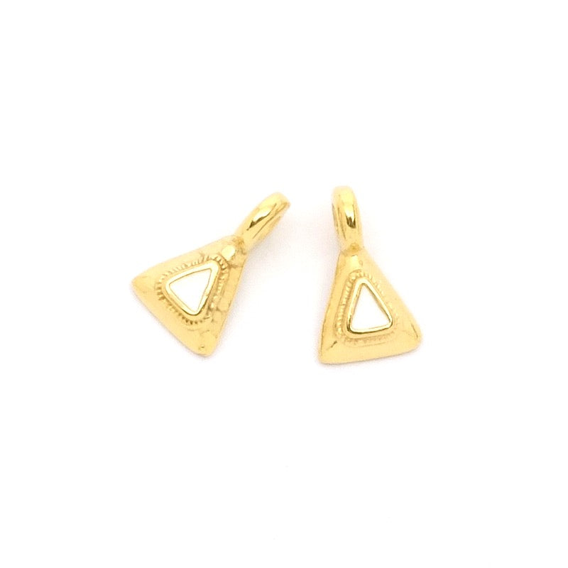 2 small 24K white enameled ethnic triangle pendants