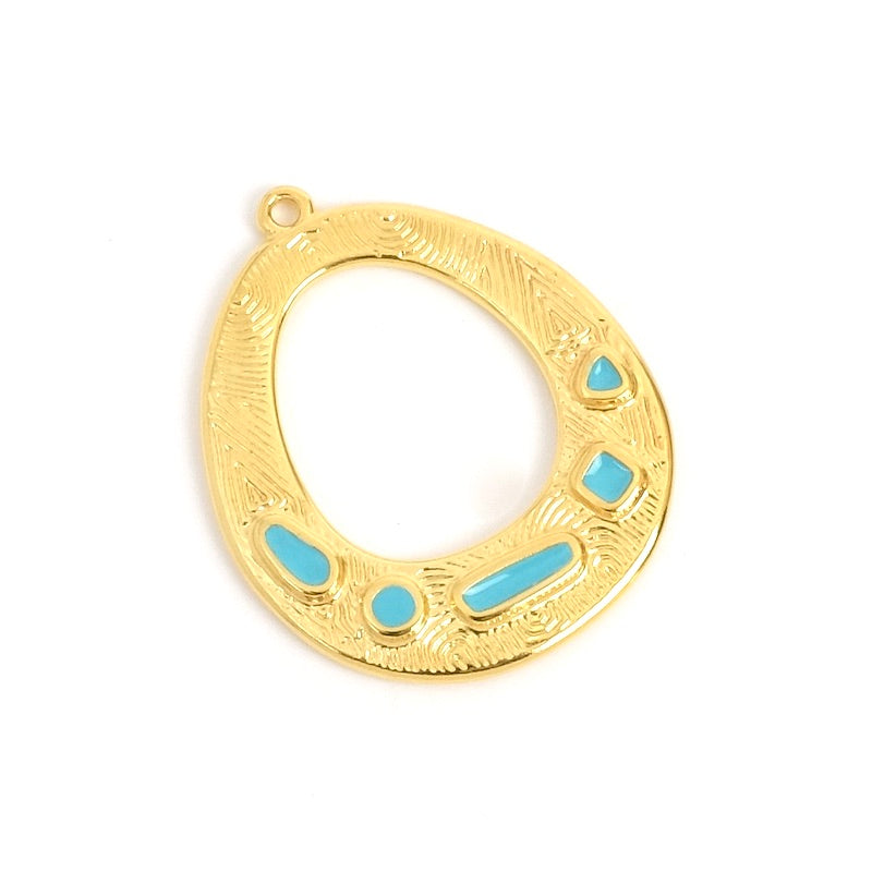 24K gold-plated turquoise enamelled drop pendant