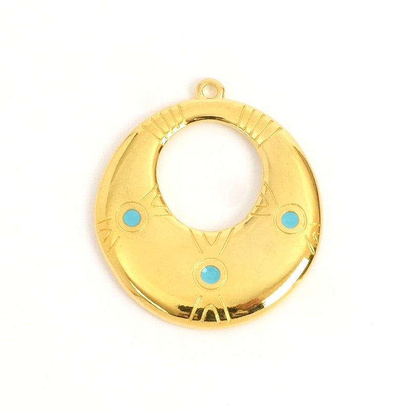 24K gold-enameled turquoise ethnic drop pendant