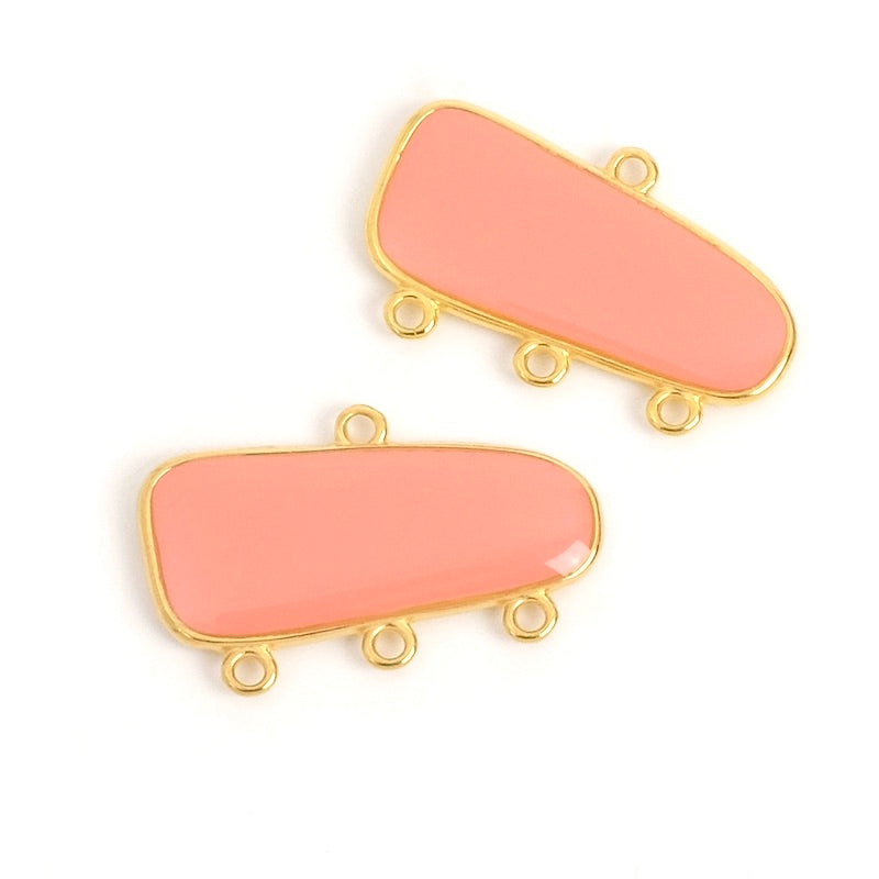 Coral enamelled rectangular chandelier pendant in 24K gold-plated Zamak