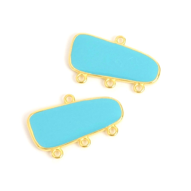 Turquoise enamelled rectangular chandelier pendant in 24K gold-plated Zamak