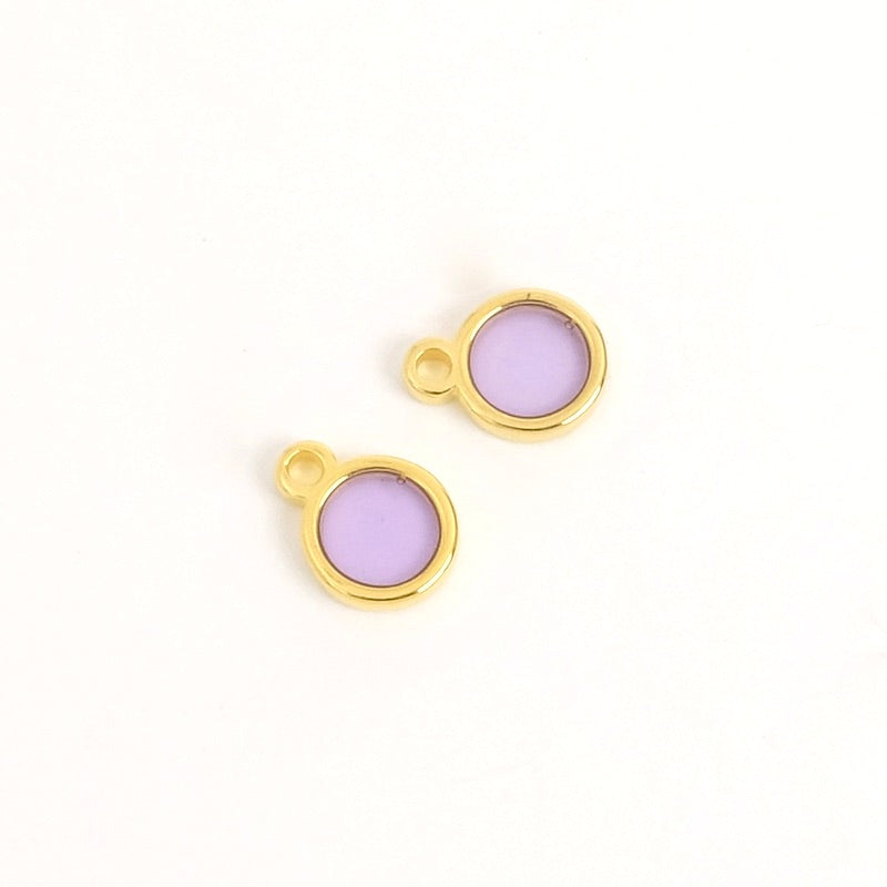 2 Round violet stained glass pendants in 24K gold-plated Zamak