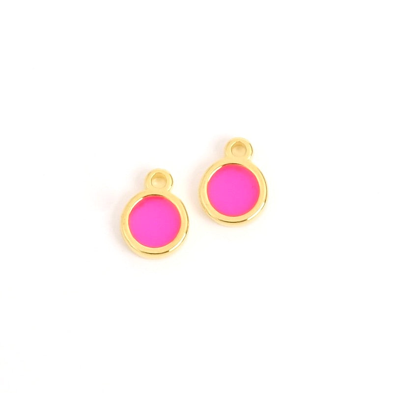 2 Round pink stained glass pendants in 24K gold-plated Zamak