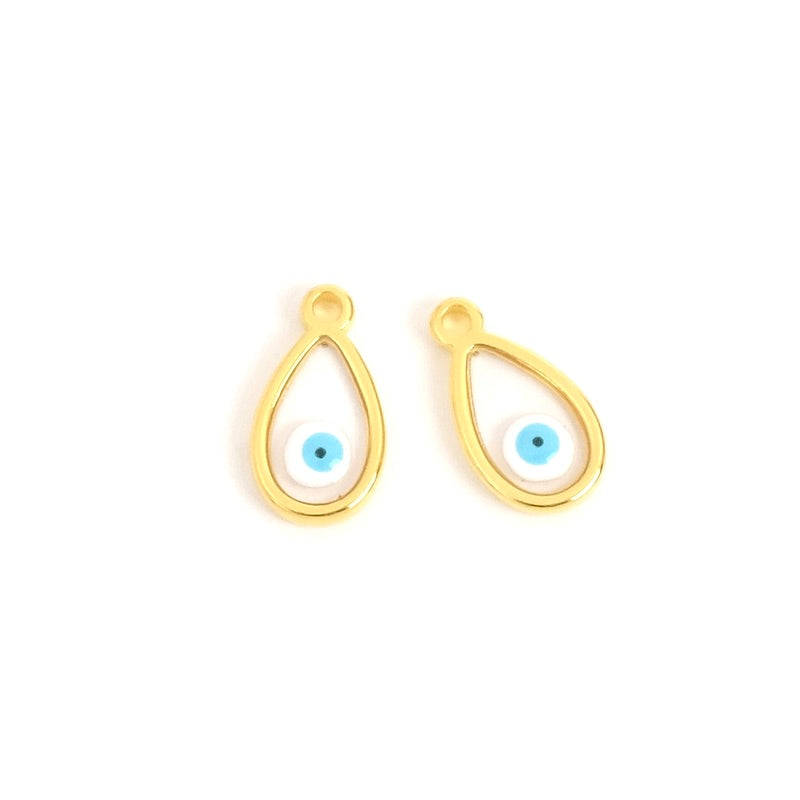 2 Transparent enamelled eye drop pendants in 24K gold-plated Zamak