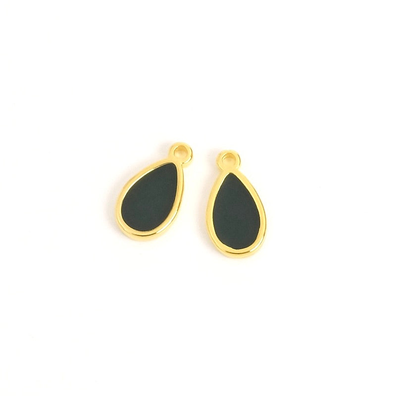 2 Black stained glass drop pendants in 24K gold-plated Zamak