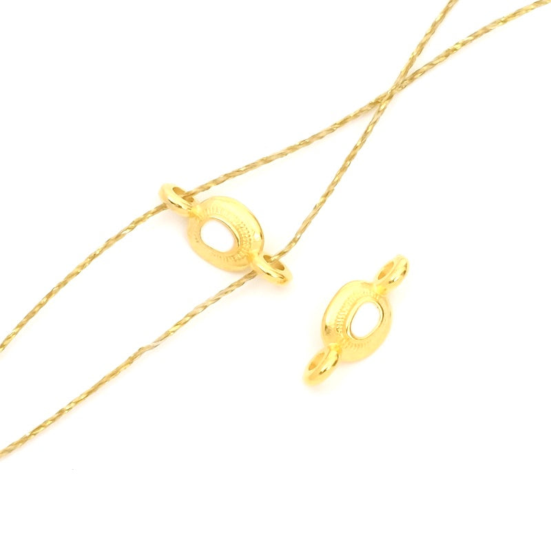 2 small oval ethnic connectors enamelled white gold 24K