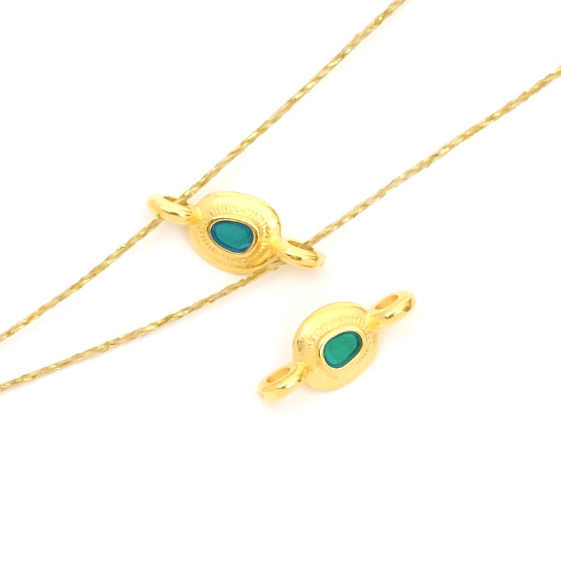 2 small 24K gold turquoise enameled ethnic oval connectors