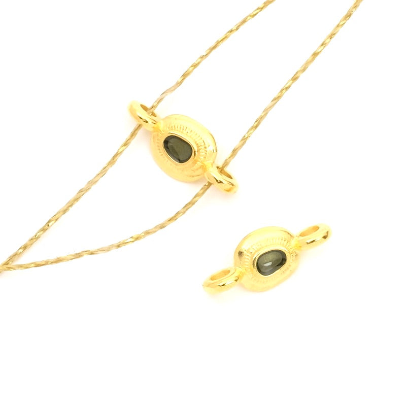 2 small oval ethnic connectors enameled black gold 24K
