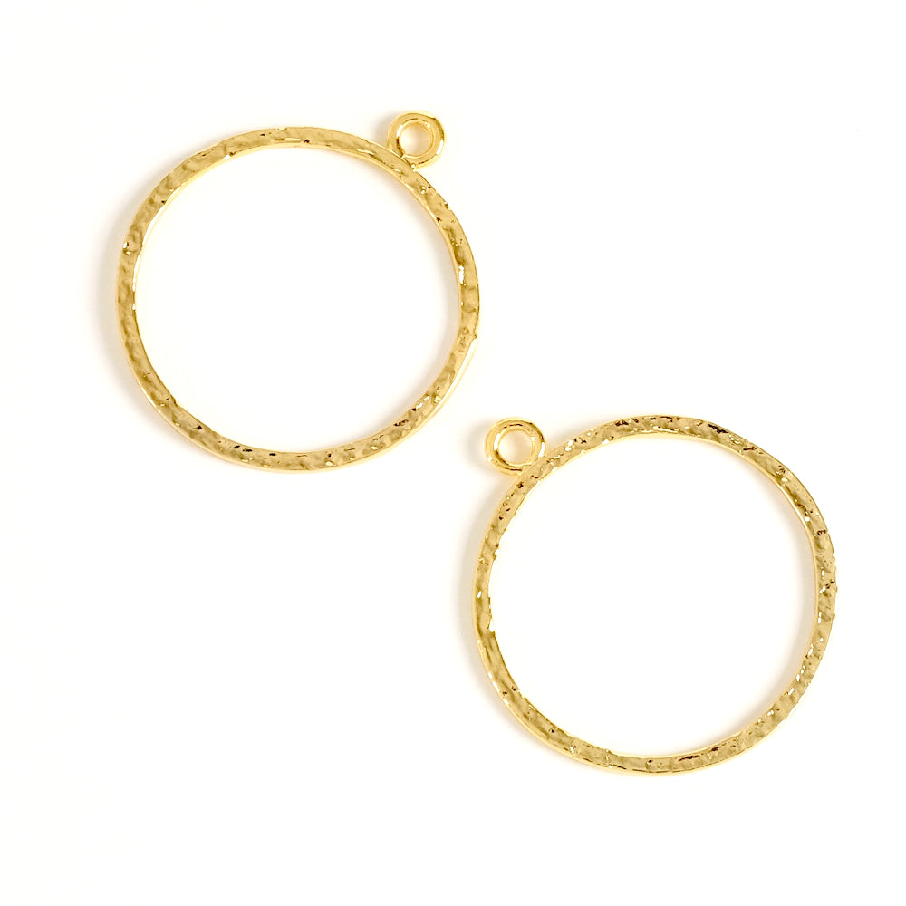 2 Textured disc pendants in 24K gold-plated brass