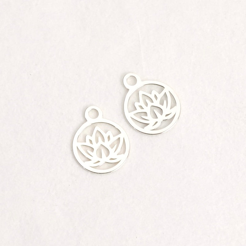 2 Round Lotus pendants in sterling silver 925