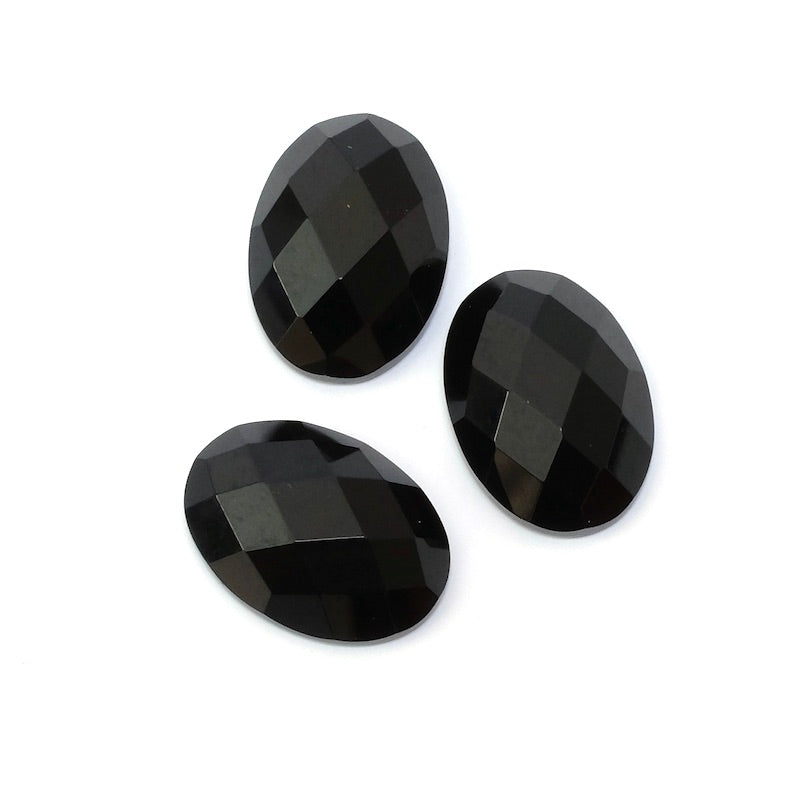Natural Oval Faceted 13 x 18mm Black Agate Cabochon