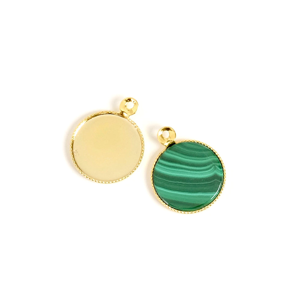 2 Round 12mm cabochon setting pendants in 24K Gold plated brass