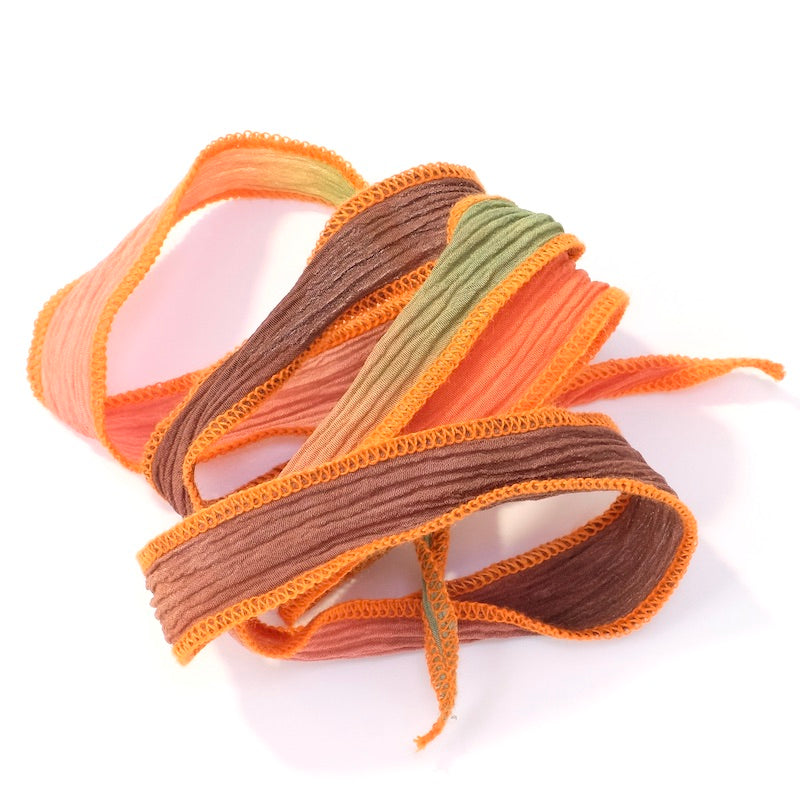 Hand-dyed silk ribbon - Shades of orange and green