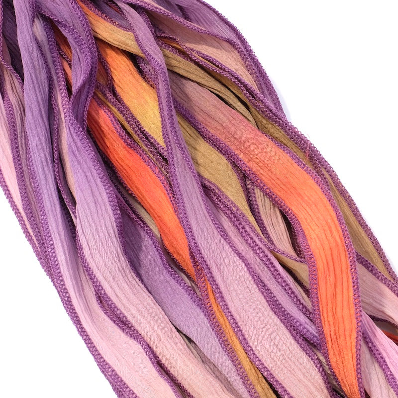 Hand-dyed silk ribbon - Violet and orange shades