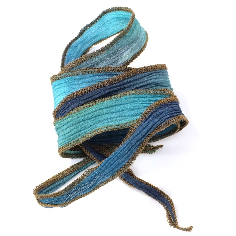 Hand-dyed silk ribbon - Shades of blue