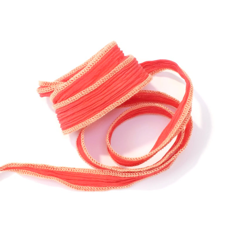 Hand-dyed silk ribbon - Strawberry couture beige