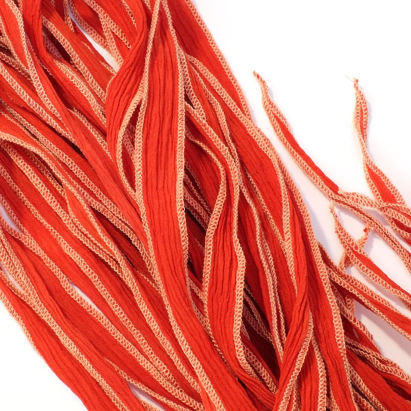 Hand-dyed silk ribbon - Ochre red couture beige