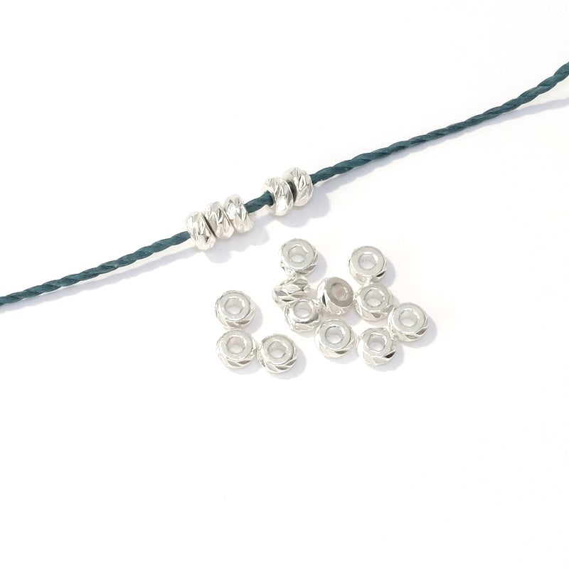 10 Premium 925 Silver plated brass 4mm round beads with stripes
