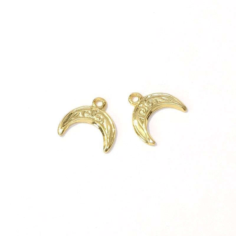 2 Premium 24K gold-plated brass moon horn pendants