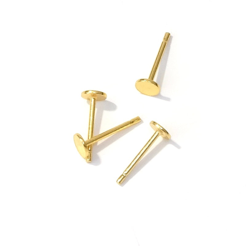 4 Premium 24K gold plated brass 4mm round flat nails to stick on