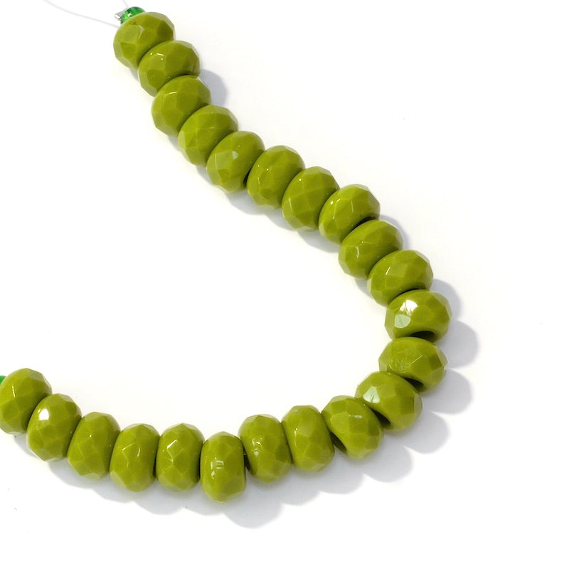 Opaque khaki green Donuts Bohemian bead strand 9x5mm