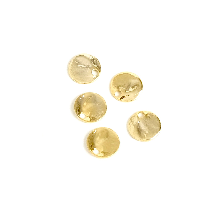 4 Hammered 6mm Pendants in 24K Gold Plated Brass