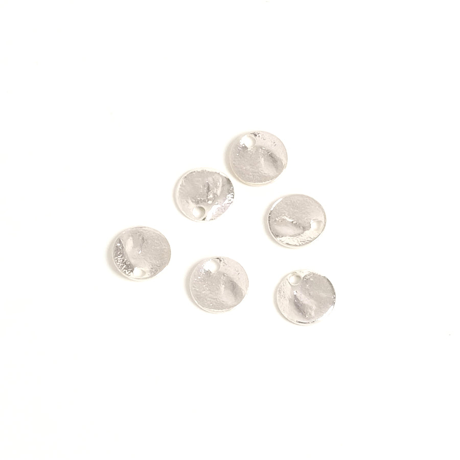 4 Pendants hammered 6mm silver plated brass 925 Premium