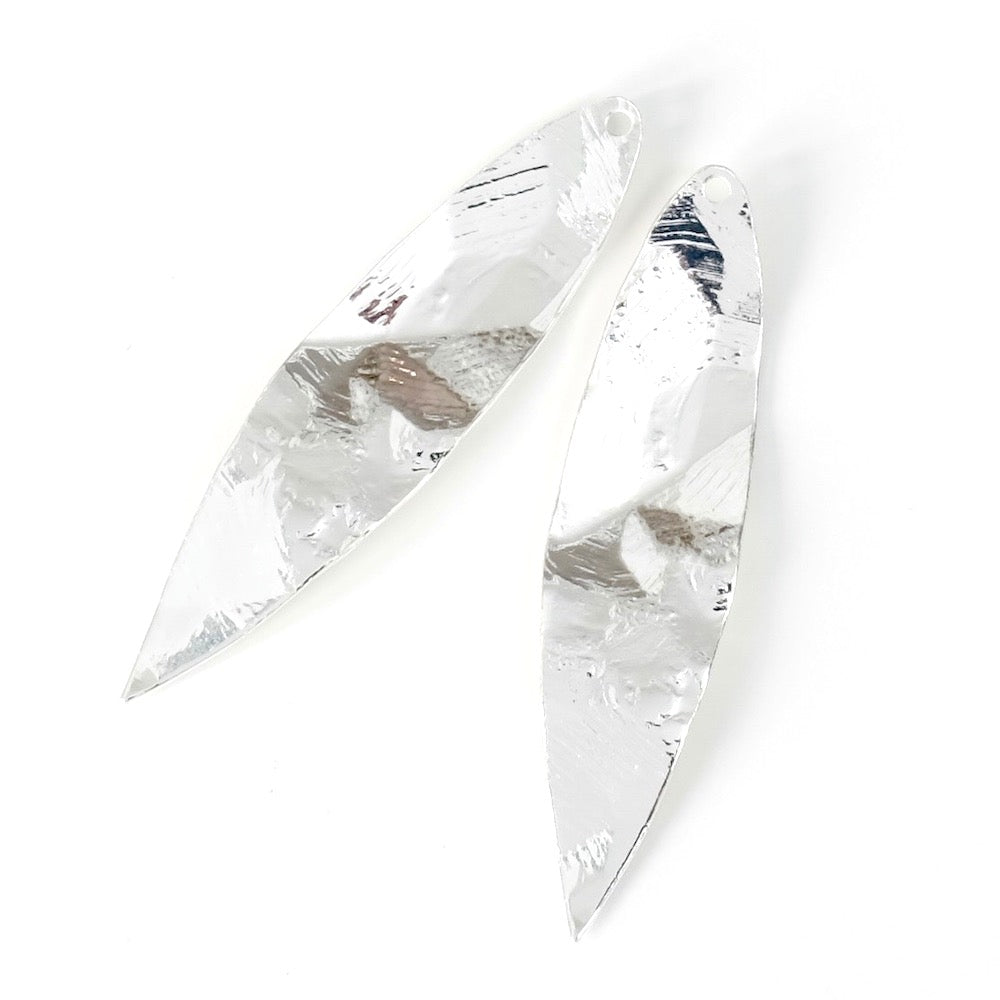 2 Crinkled Shuttle Pendants in Premium 925 Silver-Plated Brass