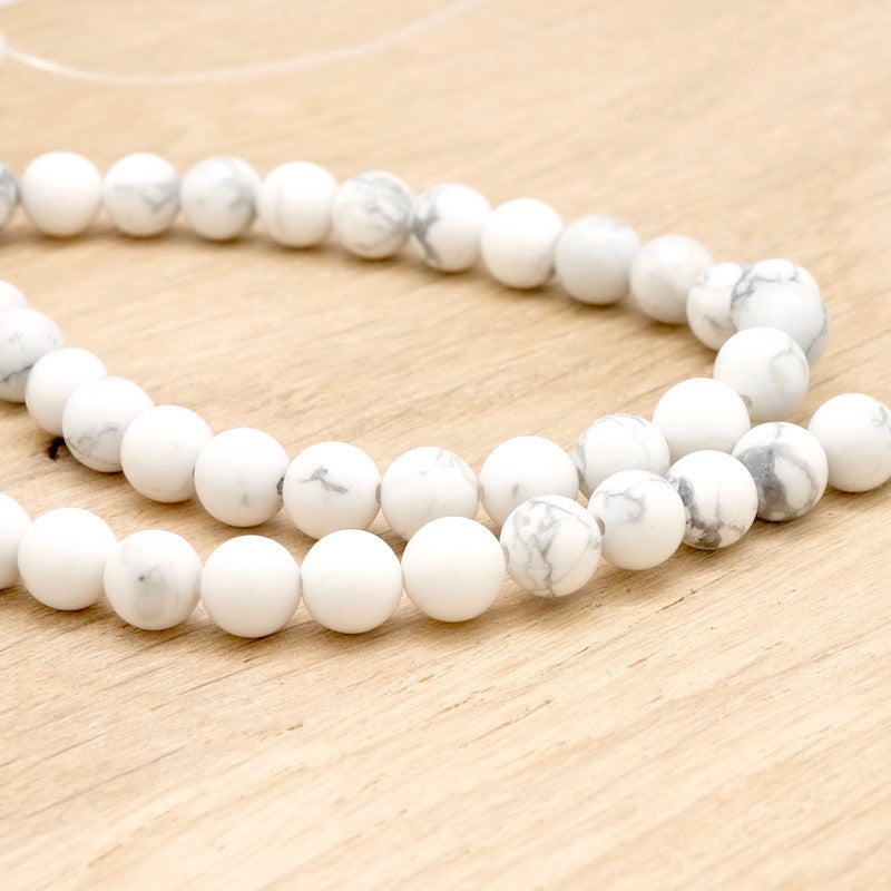 Strand of 30 natural 6mm Howlite beads with a marbled white-gray effect 