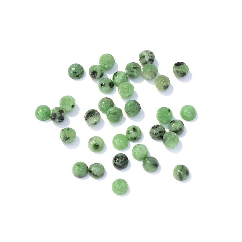 2 Natural stone cabochons 4mm Ruby on Zoïsite Anyolite