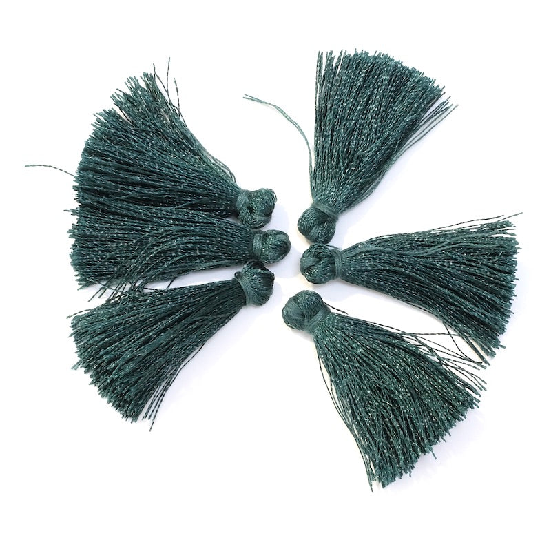 6 30mm polyester tassels Petrol green
