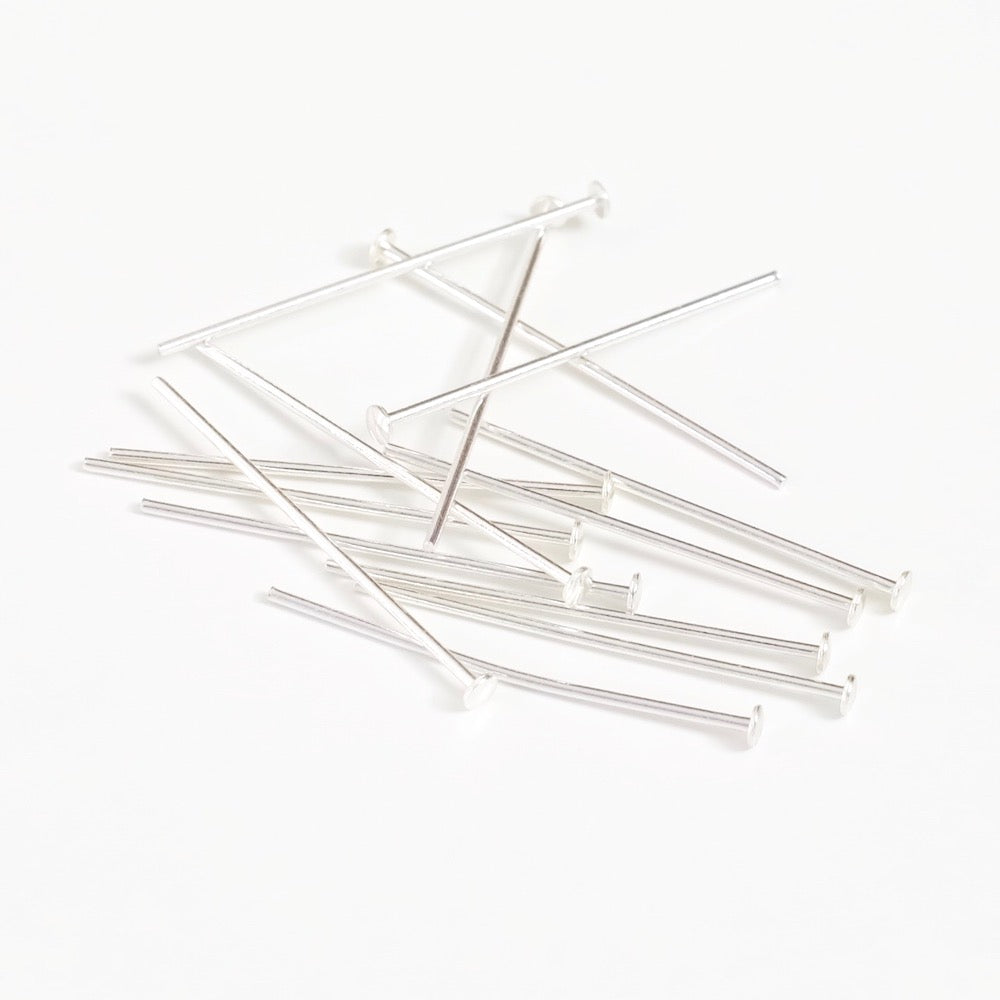 20 Flat head pins 25mm in 925 Premium silver plated brass