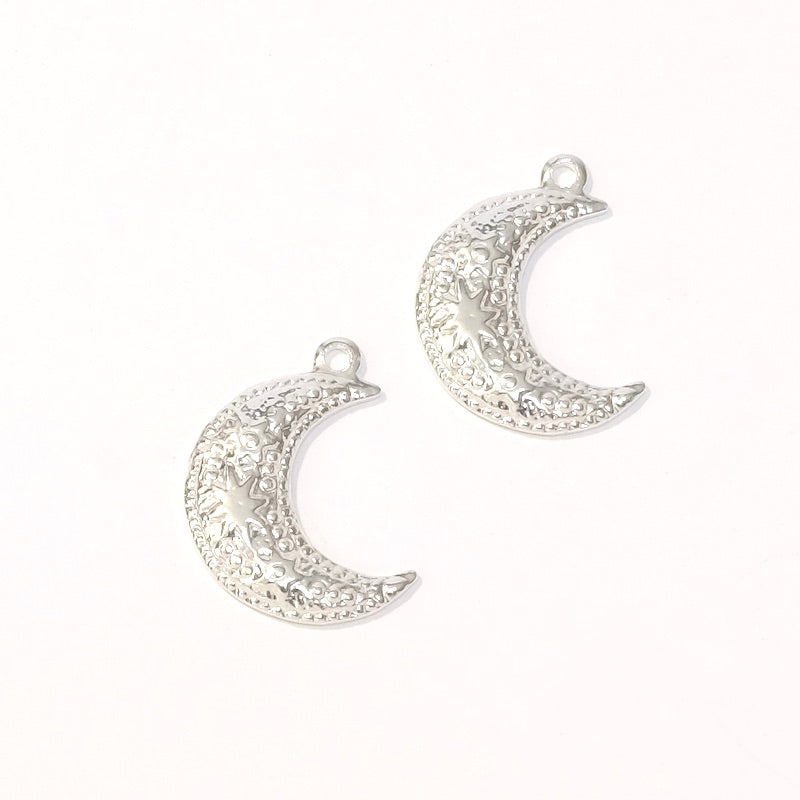 2 Silver 925 Premium brass star moon pendants