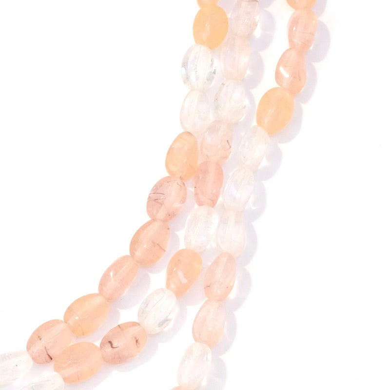 Strand of oval twisted Bohemian beads 9x6mm Light pink transparent