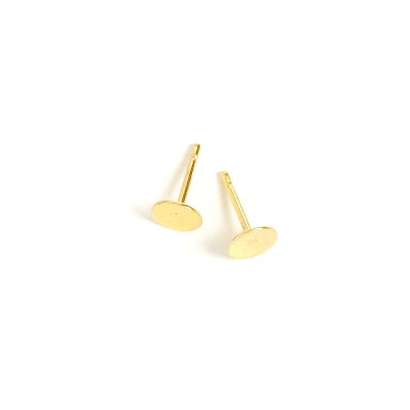 4 BO flat round nails 6mm to stick in 24K gold-plated brass