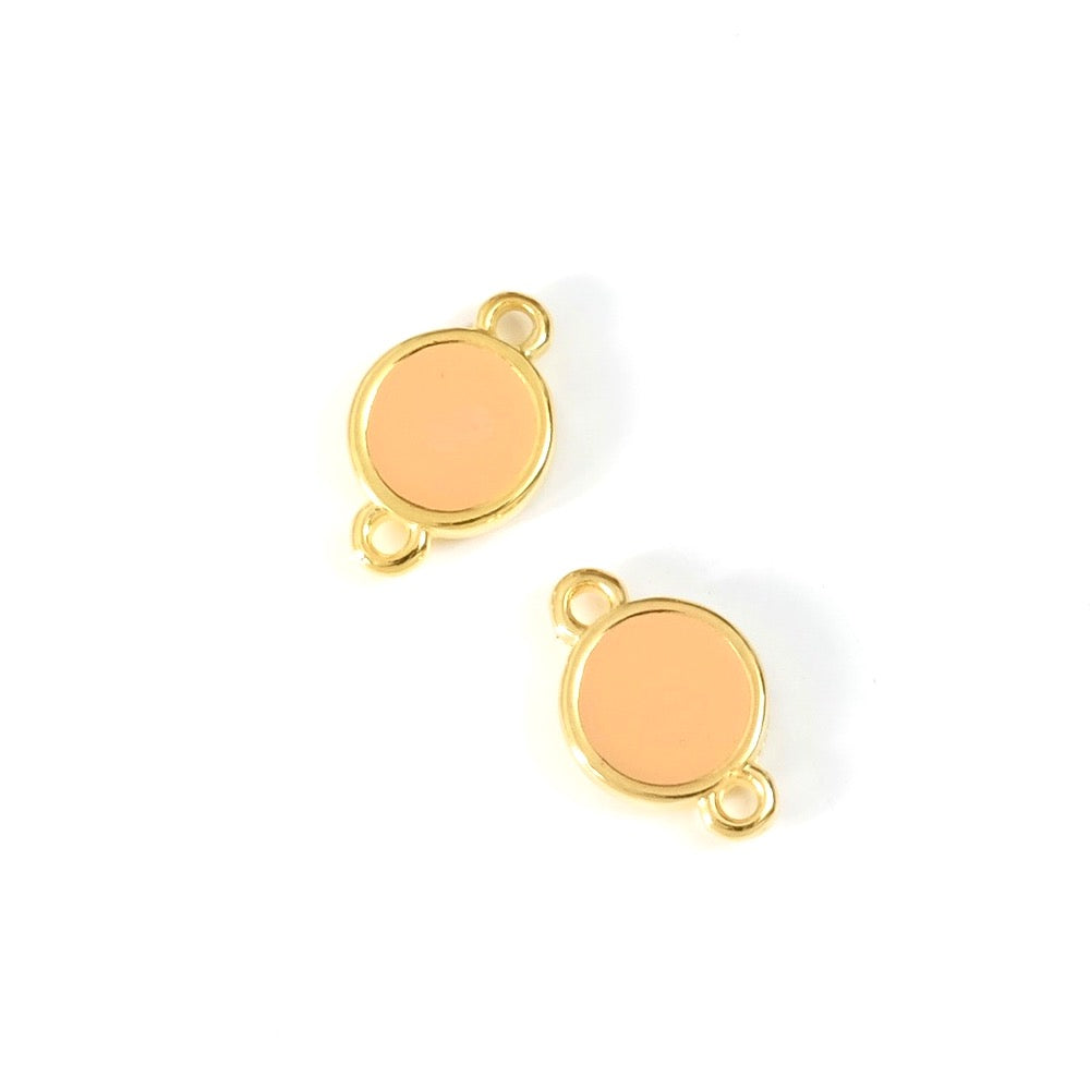 2 Round Flesh-Toned Enamelled Connectors in 24K Gold plated Zamak