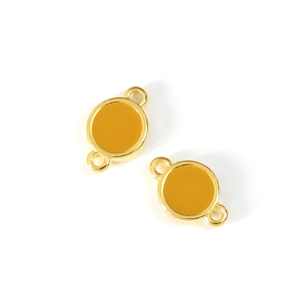2 Round Ochre Enamelled Connectors in 24K Gold plated Zamak
